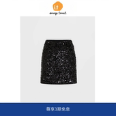 A字裙短裙女半裙珠片植绒高腰半身裙 forest秦岚同款 orange