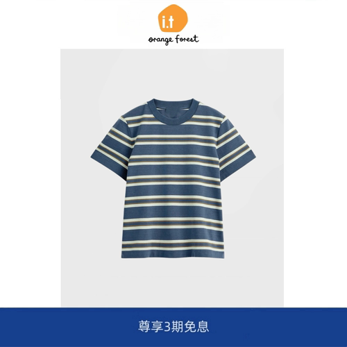 【现货】it orange forest标准版型棉质条纹圆领T恤短袖上衣新品