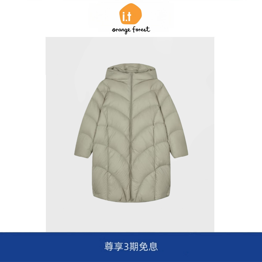 it :orange forest冬新品90白鸭羽绒服连帽长款轻泡芙面包服外套