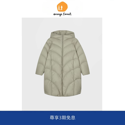 it :orange forest冬新品90白鸭羽绒服连帽长款轻泡芙面包服外套