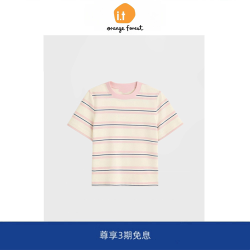 【现货】it orange forest标准版型圆领T恤粉色/条纹夏季新品短袖