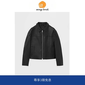 皮衣女皮质压褶工装 女装 forest明星同款 夹克短外套 orange