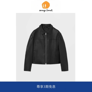 it :orange forest明星同款女装 皮衣女皮质压褶工装夹克短外套