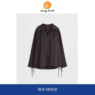宽幅V领长袖 forest薄款 衬衫 女2025年秋季 衬衣上衣 新款 orange