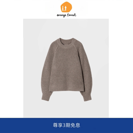 it :orange forest圆领罗纹羊毛套头衫针织衫女 冬季新品保暖毛衣