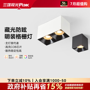 射灯深筒防眩吸顶式 三雄极光明装 双头斗胆灯免打孔客厅走廊玄关灯