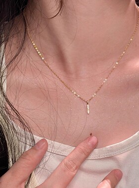 ins满钻一字吊坠项链女韩系轻奢