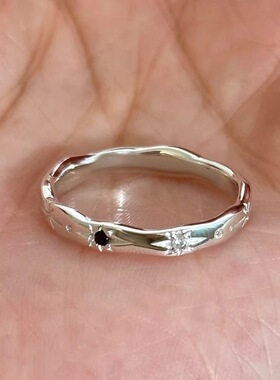 黑白双子星」波浪设计窄边小银戒