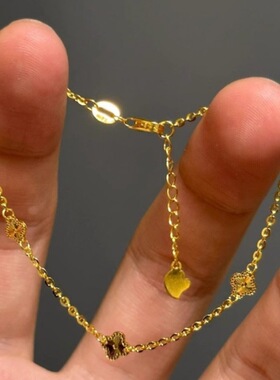 vintage中古四叶草金色三花手链