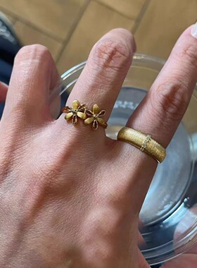 复古镂空小花金色开口戒可调