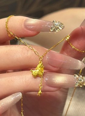 金色小马驹四叶花流苏项链女