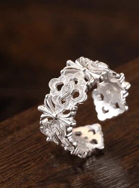 新中式镂空花雕轻奢开口食指戒