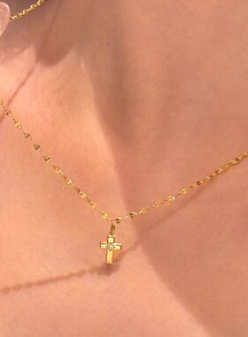 韩系金色十字架点钻吊坠锁骨项链