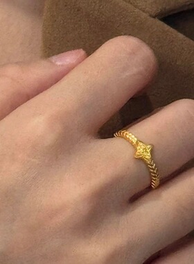 vintage中古风金色四芒星戒指女