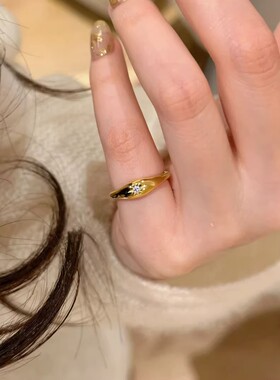 美式复古点钻八芒星开口戒