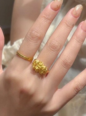 复古锦簇三叶草戒指女士可调节金