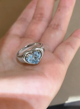 日韩海蓝宝爱心可调女戒