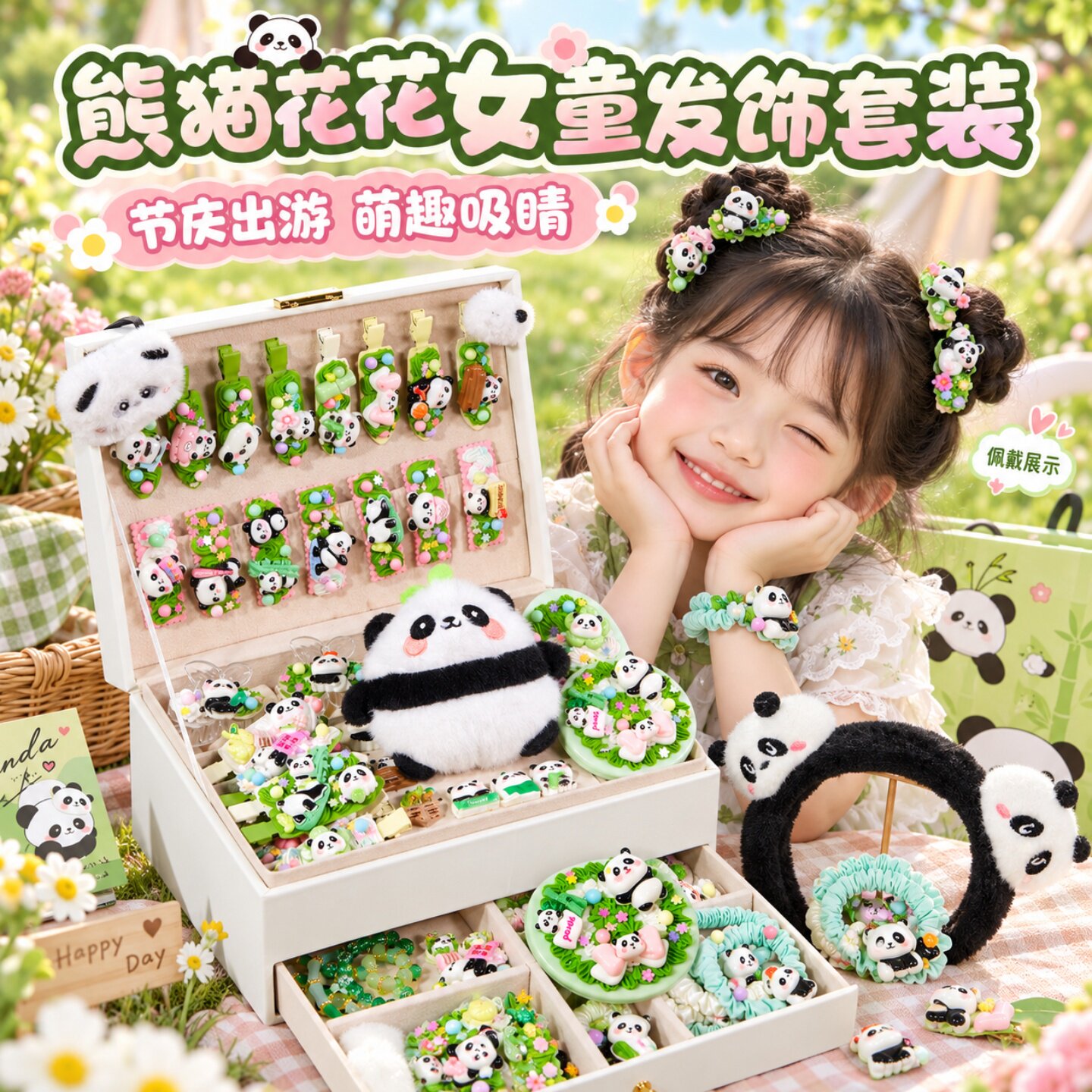 节庆送女孩礼物~熊猫系发饰礼盒