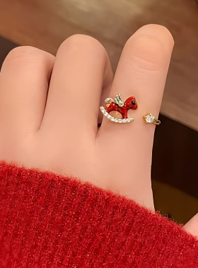 本命年红色小马戒指女指环食指戒