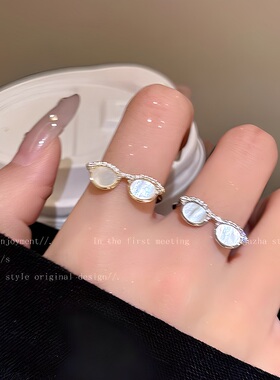 锆石眼镜戒指女叠戴可调节指环