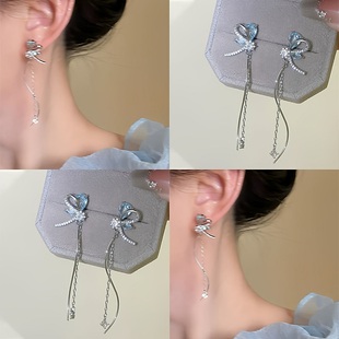 喑哑蝴蝶!夏日蓝色蝴蝶流苏耳钉女款精致气质耳环高级氛围感耳饰
