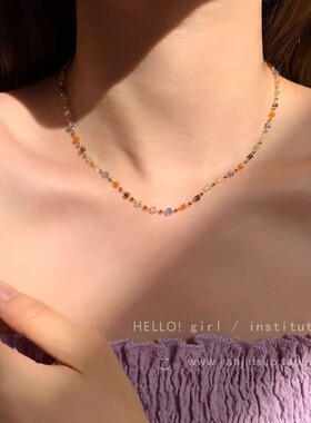 彩色水晶串珠项链女2025新款颈链