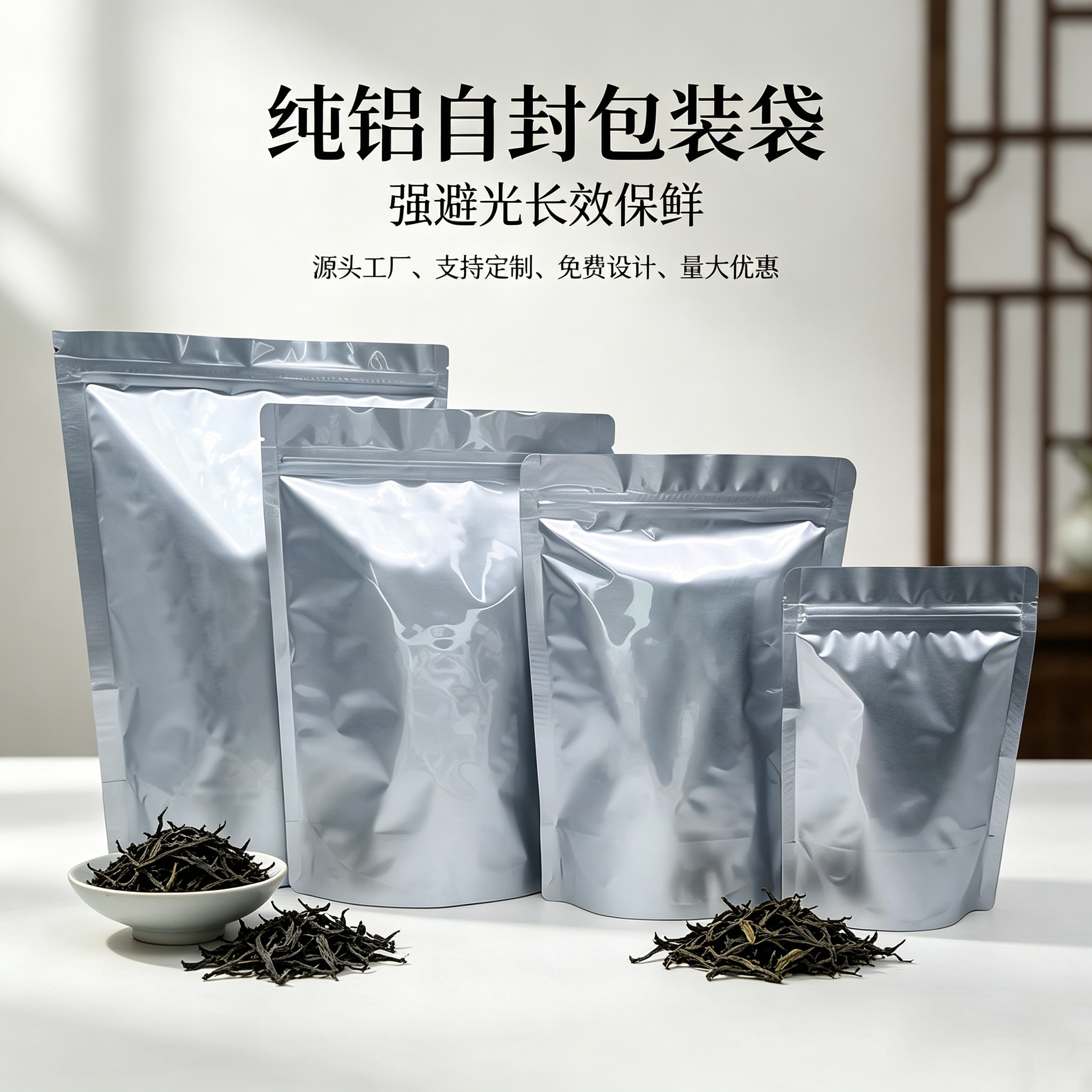 纯铝自封包装袋铝箔袋自立袋茶叶牛肉干冻干食品封口袋密封袋定制