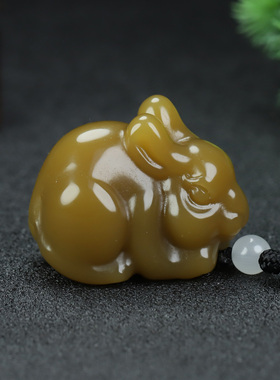 和田玉生肖兔挂件糖玉前途无量兔子把玩件新疆玉立体玉兔腰挂件