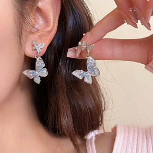 ins韩系春夏碎冰蝴蝶耳环女高级感精致耳饰耳夹轻奢气质独特耳钉