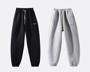 初中生加绒运动裤女大童秋冬2025新款加厚裤子青少年男学生阔腿裤