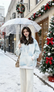 重磅纯棉连帽卫衣女秋冬新款设计感小众宽松oversize美式高街帽衫