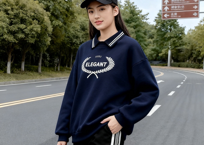 初中生秋冬POLO衫加绒卫衣2025新款青少年大童长袖T恤少女上衣厚