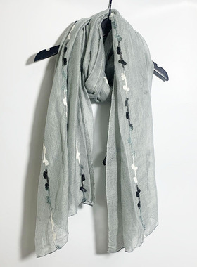 圣迪家女士休闲精美织花桑蚕丝22%绵羊毛混纺百搭围巾3741