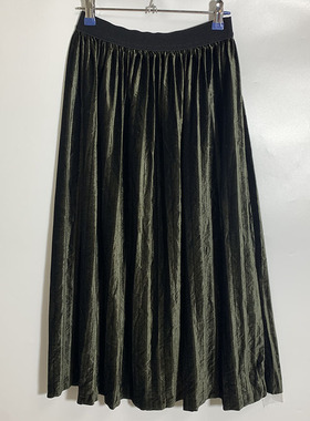 圣迪家女士松紧腰丝光绒褶皱半身长裙1111
