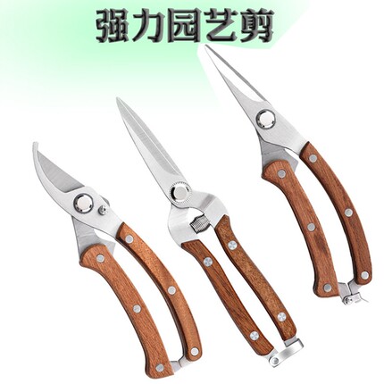 实木柄防滑摘果剪不锈钢强力园艺修细枝嫁接花艺剪去刺园林剪直销