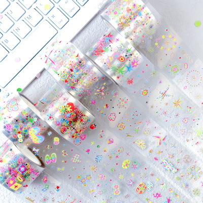 Agugu奇奇怪怪模切胶带pet贴纸卷可爱元素涂鸦基础盐系星星胶带