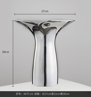 饰用品 电镀银色轻奢柱状陶瓷花瓶摆件简约北欧圆形花器现代家居装