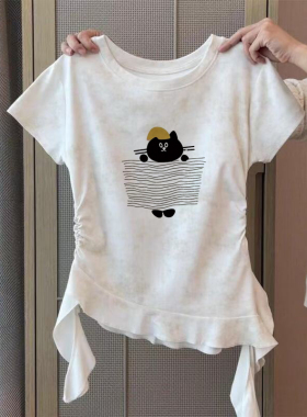 女童扎染不规则短袖t恤夏季2026新款设计感洋气超好看中大童上衣