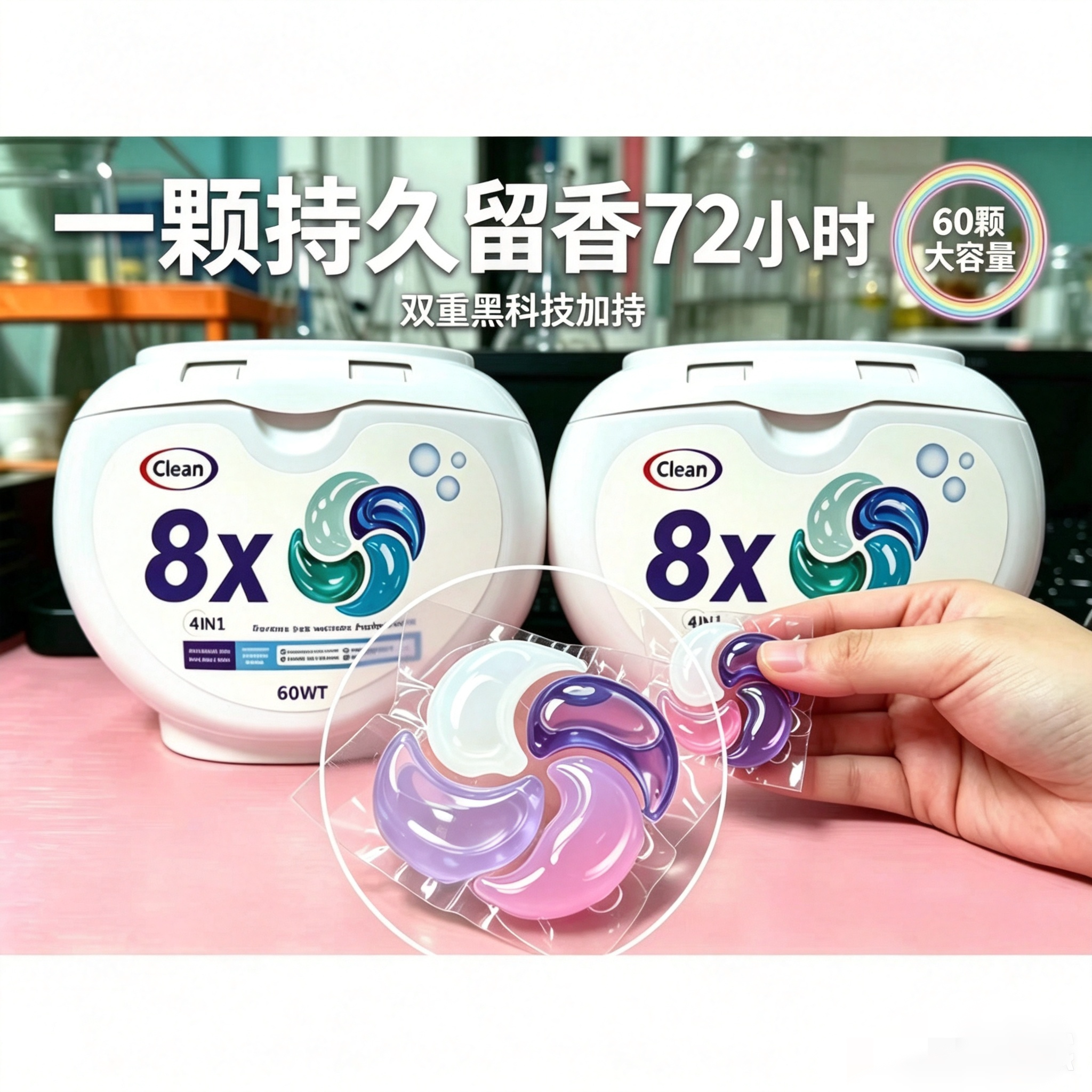 (2盒120颗)四效合一洗衣凝珠持久留香72小时大克重盒装