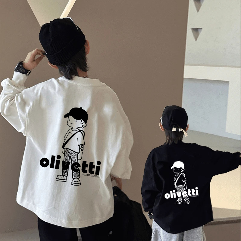 (实体品质)100%纯棉男童长袖t恤春秋款婴儿童装中大童内搭打底衫