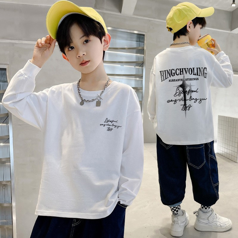 (100%纯棉）童装男童t恤长袖秋季儿童中大童男孩上衣半袖打底衫潮