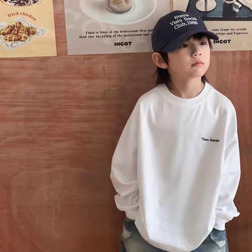 （实体品质)纯棉长袖男童t恤中大童韩版印花上衣儿童帅气男孩宽松