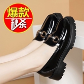 特价 粗跟软底乐福鞋 品牌鞋 断码 真皮豆豆鞋 女2025春秋新款 漆皮单鞋