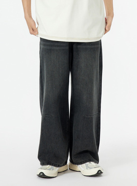 YOKE STUDIO 日系复古灰色水洗牛仔裤男cityboy宽松休闲做旧长裤