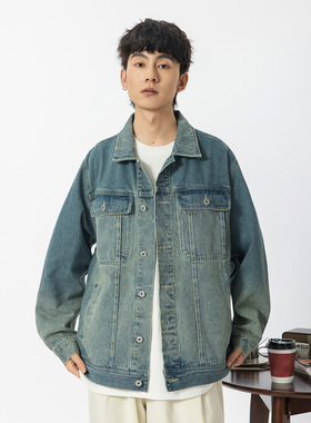 YOKE STUDIO 日系复古蓝色水洗牛仔夹克男cityboy多口袋工装外套