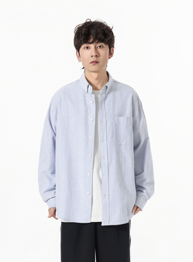 YOKE STUDIO美式休闲Cleanfit条纹衬衫男女宽松长袖衬衣外套情侣