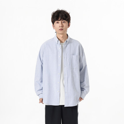 YOKE STUDIO美式休闲Cleanfit条纹衬衫男女宽松长袖衬衣外套情侣