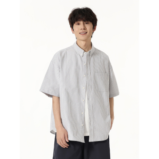男女Cleanfit夏季 YOKE 衬衫 休闲条纹短袖 宽松休闲外套 STUDIO美式