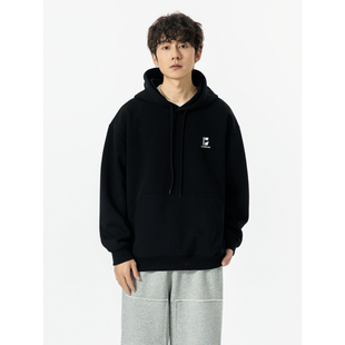 YOKE STUDIO美式复古刺绣连帽卫衣男女情侣纯色休闲运动套头外套