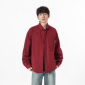 男春秋新款 YOKE 安可拉红休闲衬衣 复古酒红色长袖 衬衫 STUDIO 美式